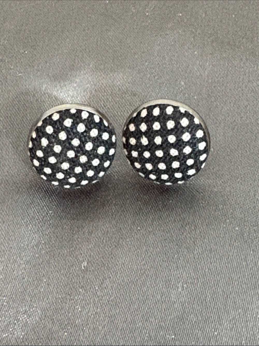 Black and White Polka Dot Cloth Button Stud Earrings